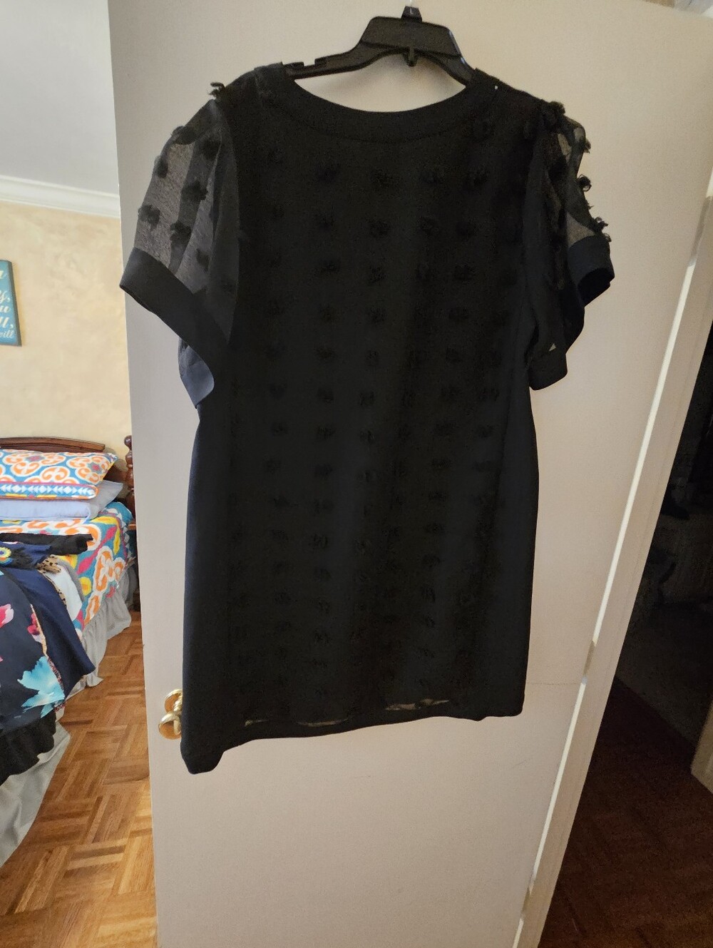 Black Short Sleeve Dress with Textured Dot Detail